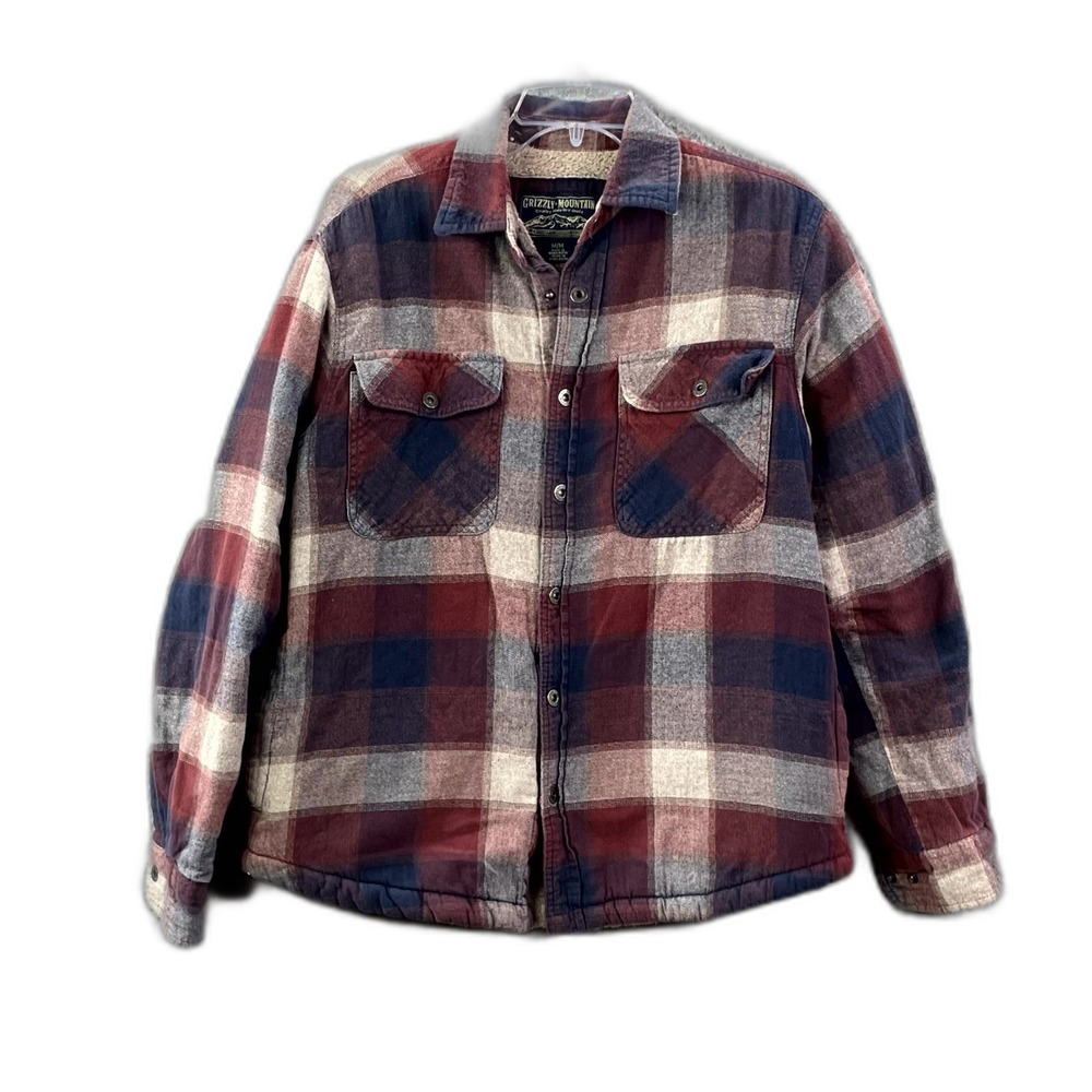 Grizzly Mountain Shirt Jacket Mens M Plaid Sherpa Lined Shacket Camping Classic